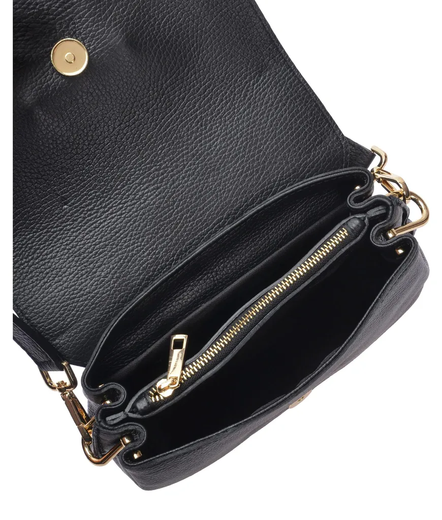 Sac bandoulière compact en cuir noir pour ranger ses essentiels