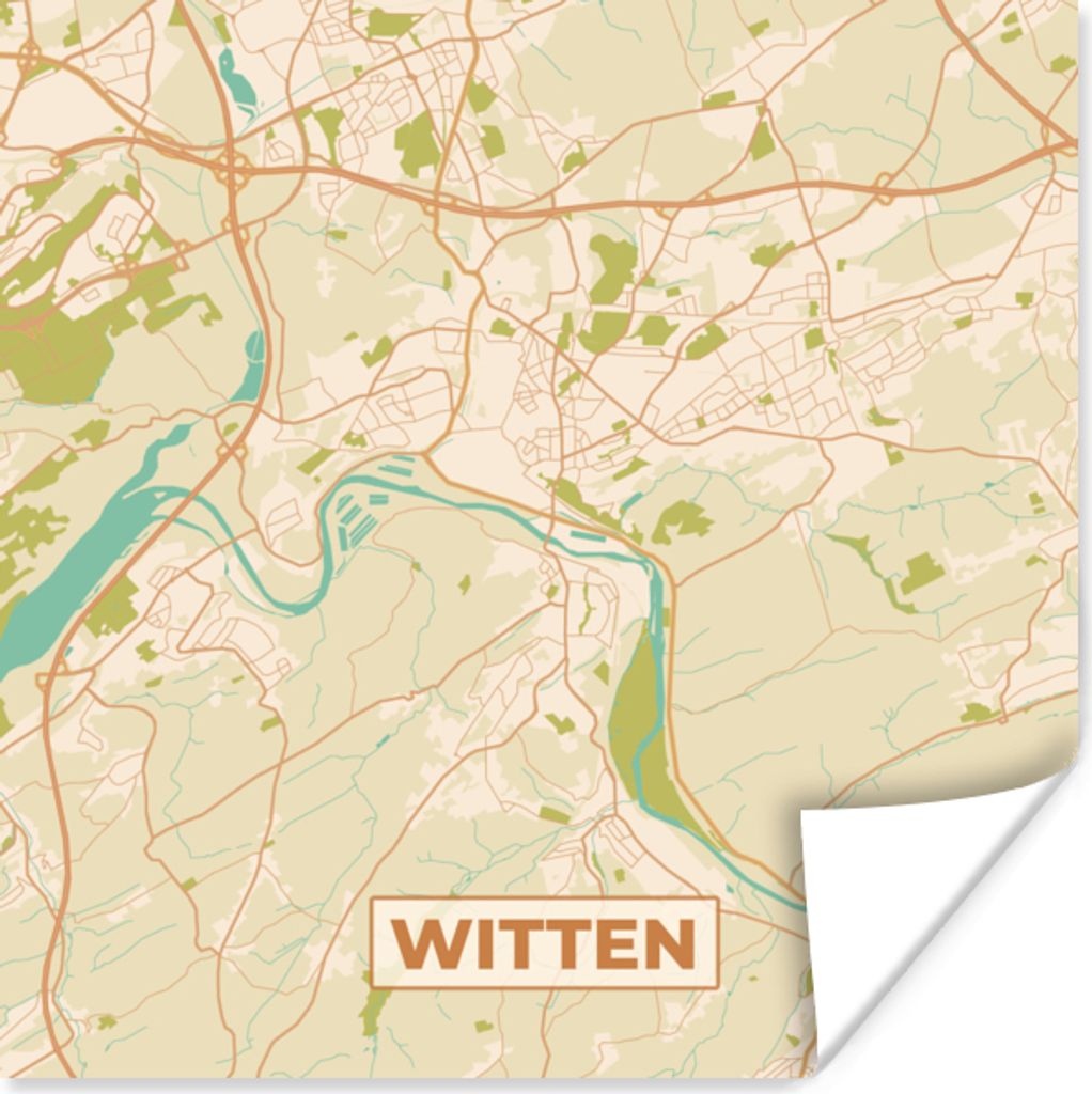 MuchoWow Poster Karte - Jahrgang - Witten - Karte 75x75 cm - Wand Dekoration