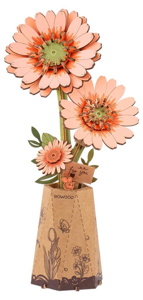 puzzle 3D arancio chiaro Gerbera in fiore, legno, RoLife, Immagine del prodotto 