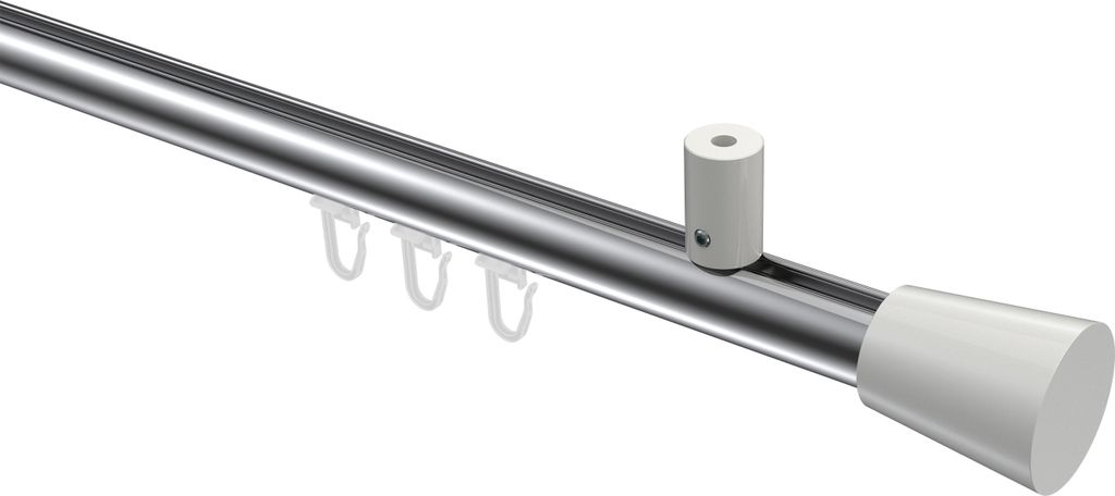 Interdeco Innenlaufstange / Gardinenstange mit Innenlauf Chrom / Weiß, Typ Sonius Sitra (Konus) Deckenmontage, 20 mm Ø 1-läufig, 180 cm