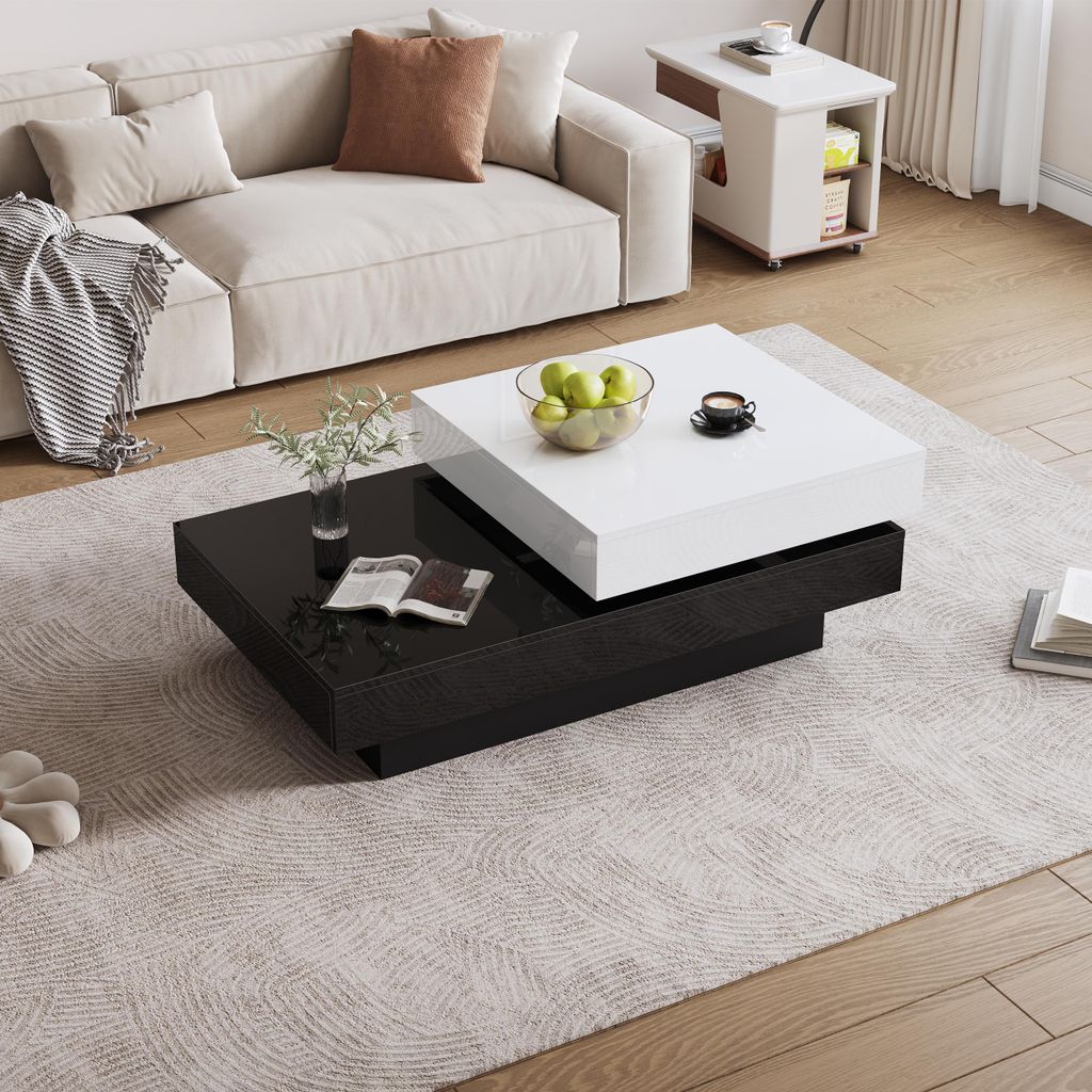 Merax Couchtisch mit drehbarer Tischplatte und 2 Ebenen – Produktbild 