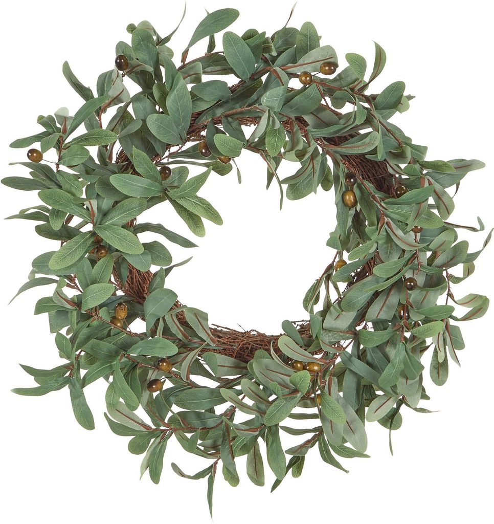 BELIANI Osterdekoration Kranz Grün Kunststoff Rund ø 65cm mit Olivenzweigen Tischdeko Türdeko Wohn- und Schlafzimmer Frühlingskranz Türkranz T...