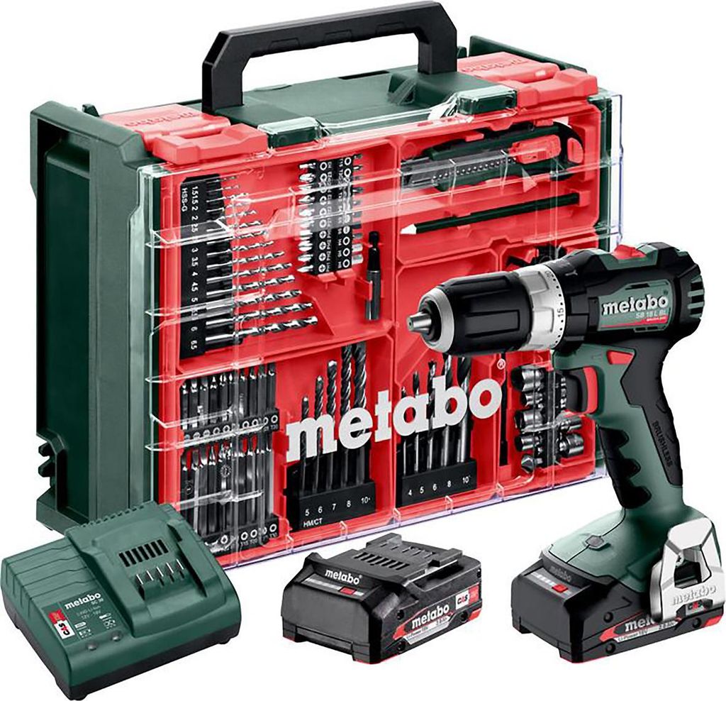 Metabo Akku-Schlagbohrschrauber SB 18 L BL Set, incl. 2x Akku Li-Power 2 Ah, Ladegerät, Zubehör-Set 78-tlg., Kunststoffkoffer