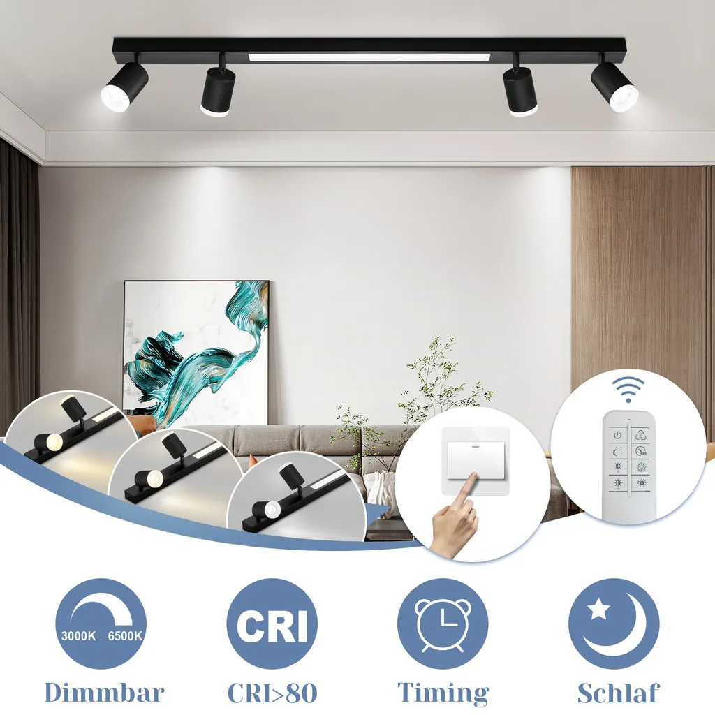 Rampe de Spots de Plafond Design Noir Orientable avec Intensité Variable ZMH