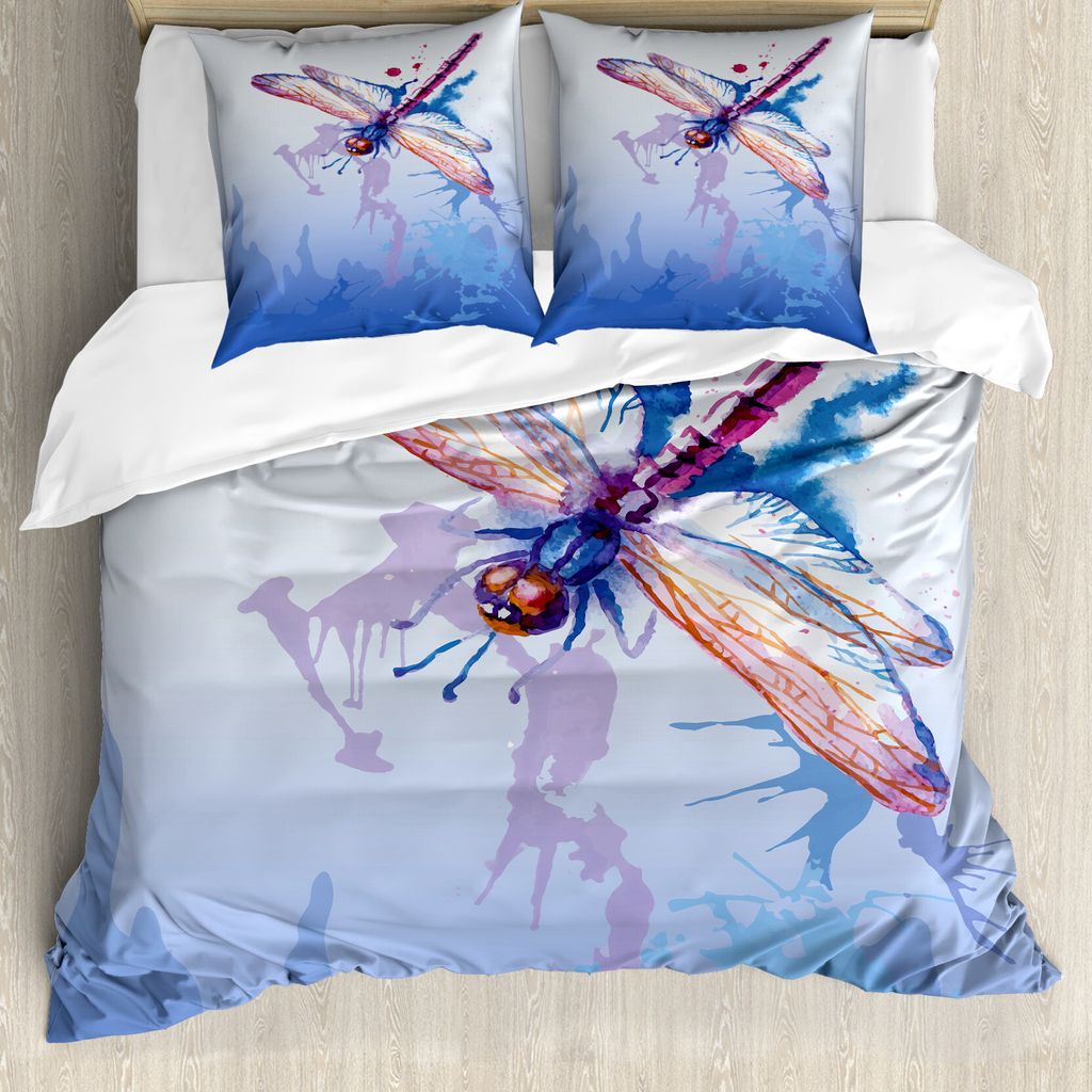 ABAKUHAUS Libelle Bettbezug, abstrakte Libelle, Milbensicher Allergiker geeignet mit Kissenbezügen, 155 cm x 220 cm - 80 x 80 cm, Mehrfarbig