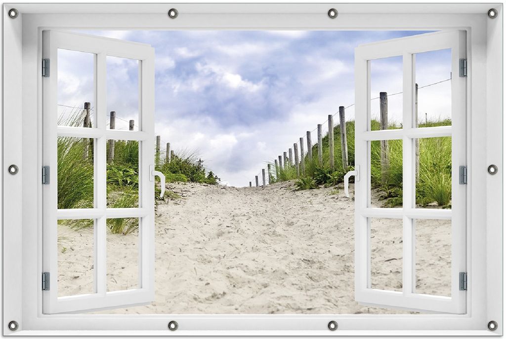 Wallario Outdoor-Poster für Garten oder Balkon 100 x 150 cm: Auf dem Weg zum Strand durch Dünen