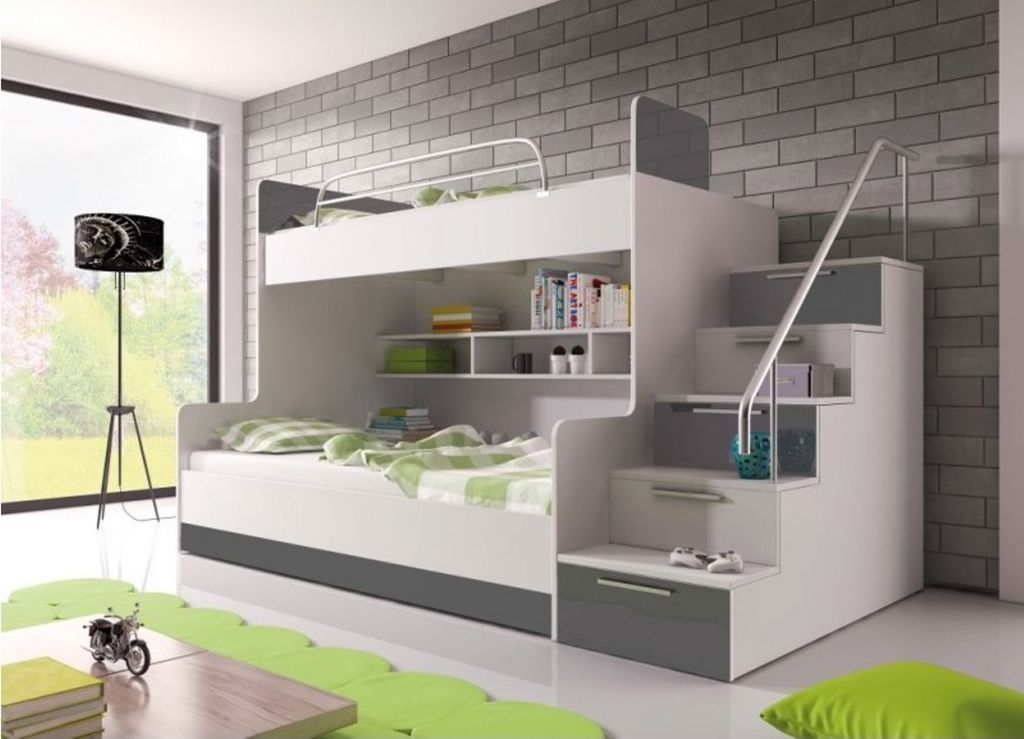 Graues Doppelstockbett Etagen Bett Kinderzimmer Betten Hochbett Hochglanz Möbel