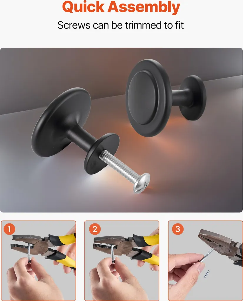 Poignées de Meubles pour Salle de Bain et Cuisine, Zinc Noir 31 mm