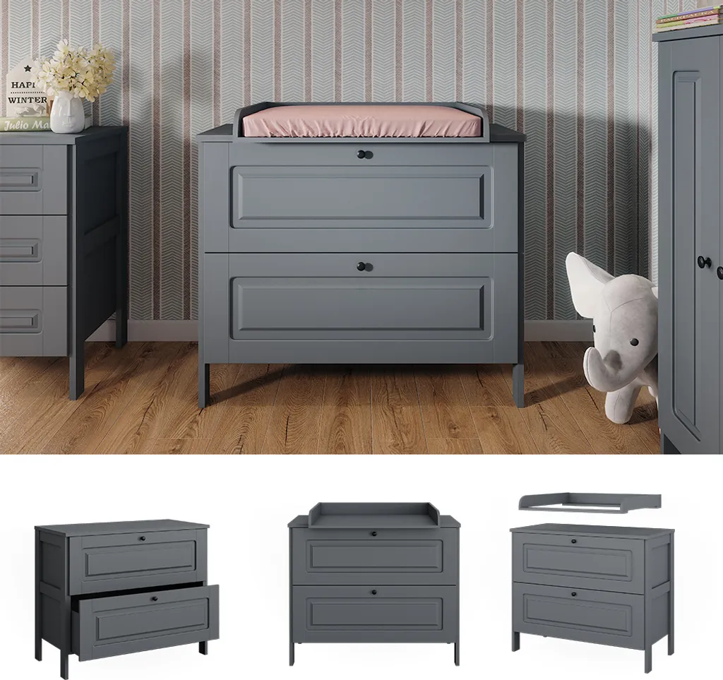 Table à langer avec tiroirs de rangement Vitalispa Ajaton Gris 108cm - 2