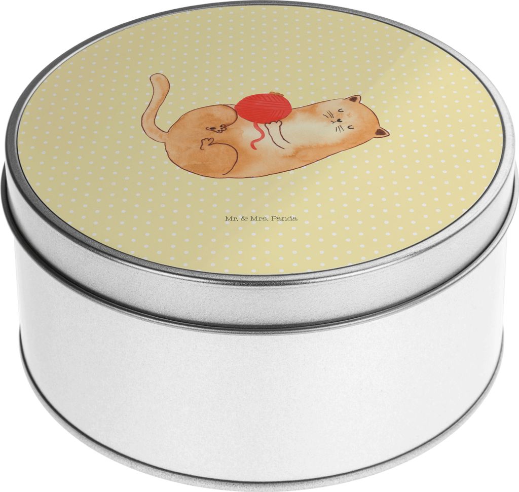 Mr. & Mrs. Panda Metalldose Katze Wolle - Gelb Pastell - Geschenk, Vorratsdose, Aufbewahrungsdosen, bonbondose, Katzen, Putzig, Spiel, Kaffeedose, ...