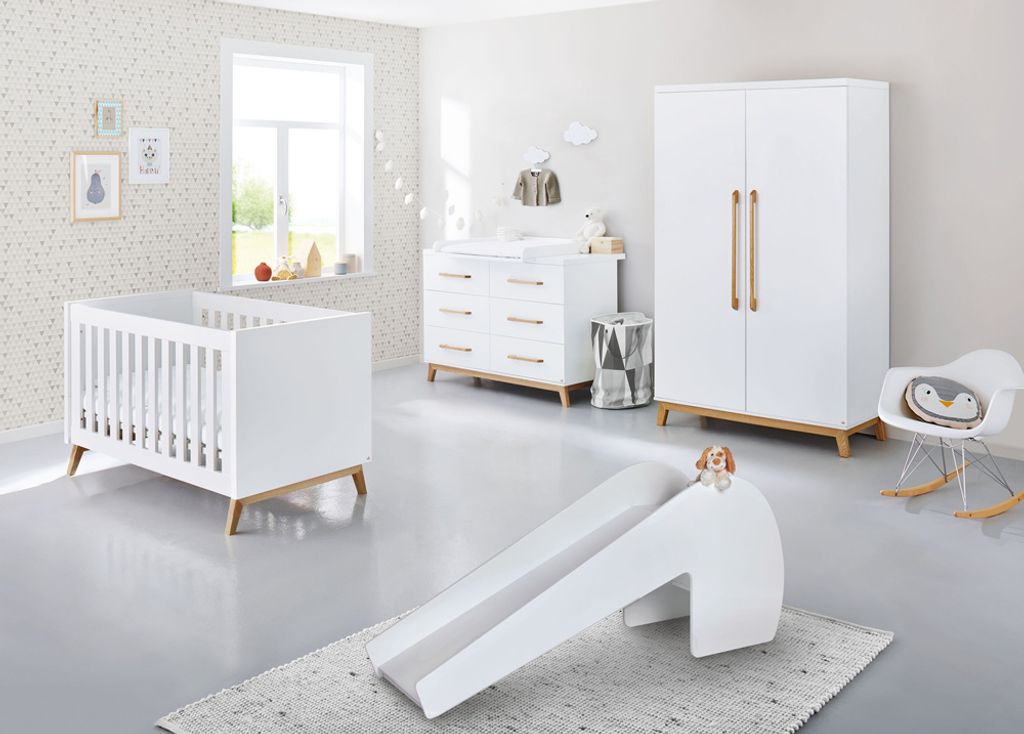 Babyzimmer Set inkl. Matratze in weiß edelmatt RIJEKA-134 mit Indoor Rutsche