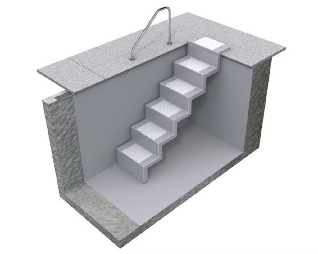 Treppe ELEGANZ 60 Lang 5-stufig Randbefestigung für Universal-Einbau aus Polyester, Farbe:Meerblau