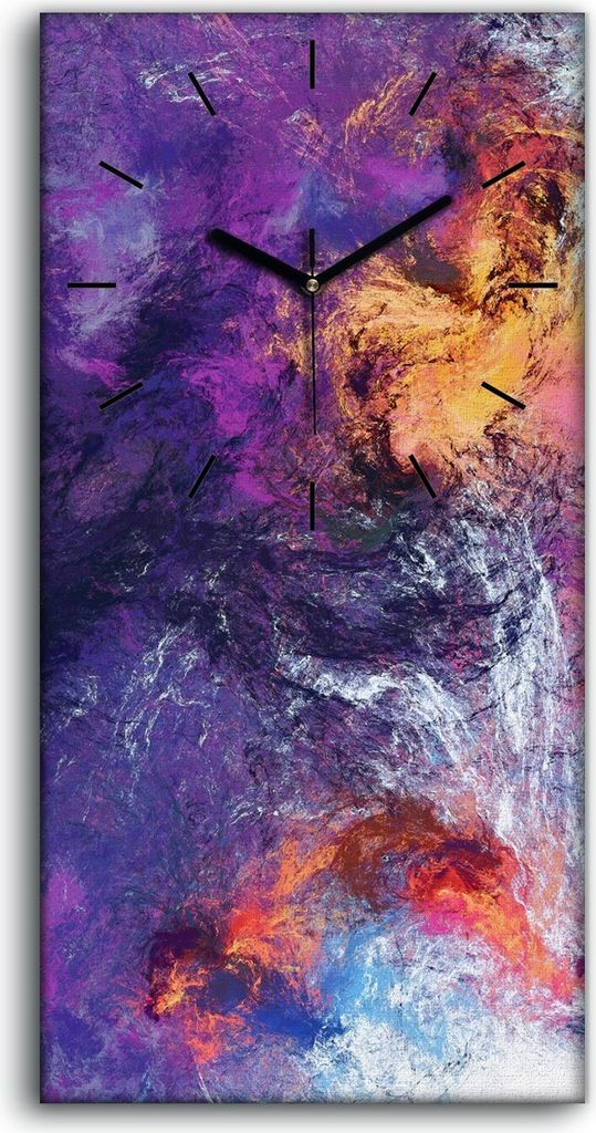 Dekor Leinwand Uhr Wandbilder Quarz 30x60 Futuristische Wolken Farbe Spritzer - schwarze Hände