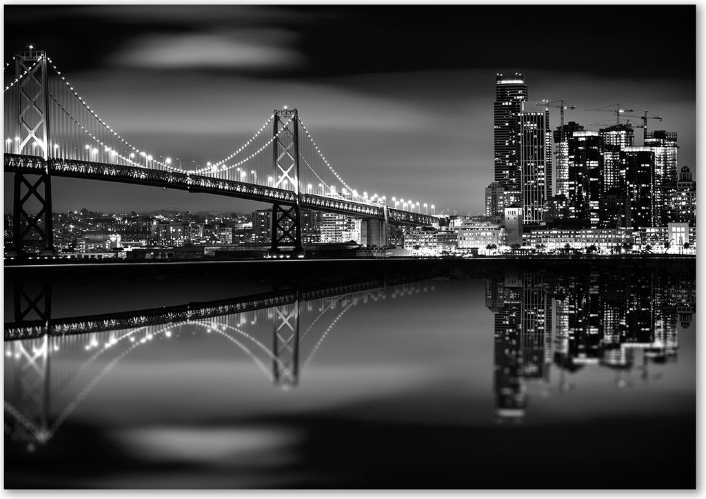 Tulup Glas-Bild - 100 x 70 - Wandbild aus Glas - Wandkunst - Wandbild hinter gehärtetem Sicherheitsglas - Landschaften - San Francisco Nacht - S...