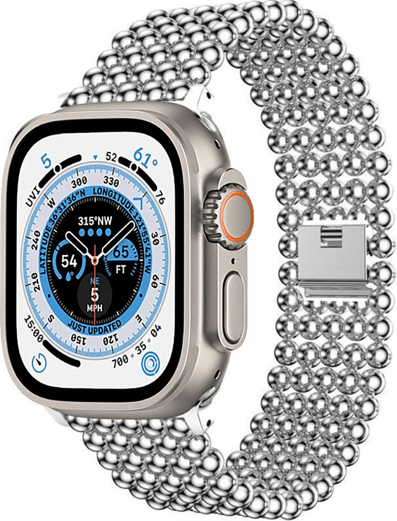 Strap-It Apple Watch Ultra Stahlperlenarmband (Silber)