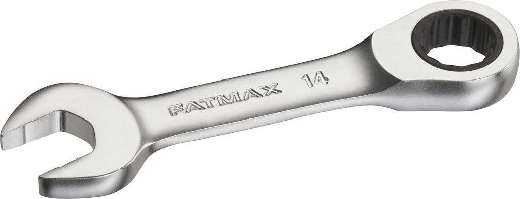 STANLEY FATMAX Ringmaulschlüssel mit Ratsche 14 mm, kurze Ausführung, 72 Zähne, 12-Kant, 15° gekröpft