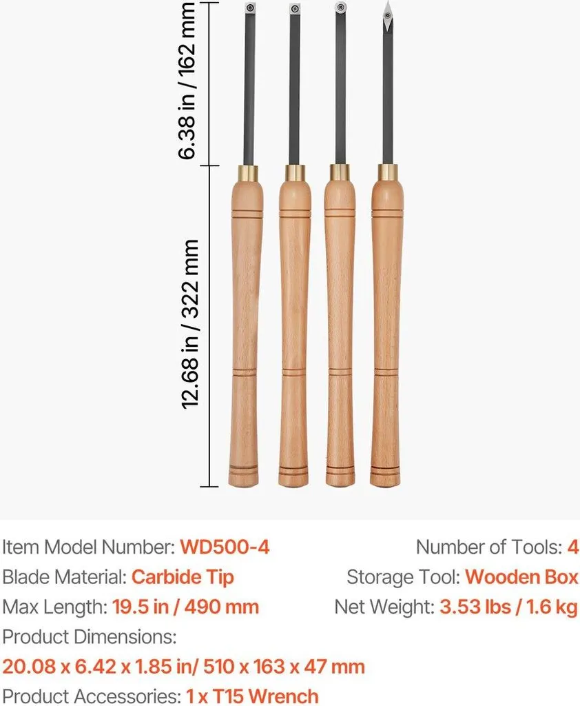 Outils de tournage sur bois HSS - Set de 4 gouges pour finitions pro - 7