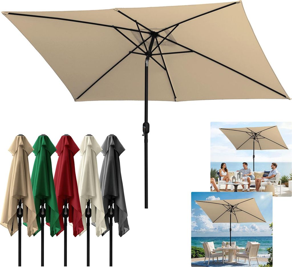 Izrielar Rechteckiger Sonnenschirm 2 × 3 m Stecksystem – Mehrteiliger Terrassenschirm, khaki