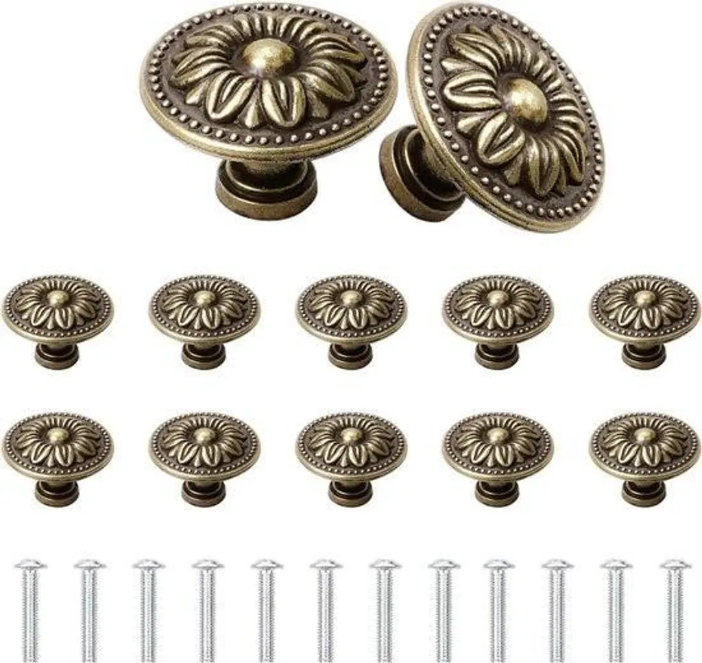 Poignées de Tiroir Vintage Bronze - 12 Boutons Anti-Oxydation pour Meuble
