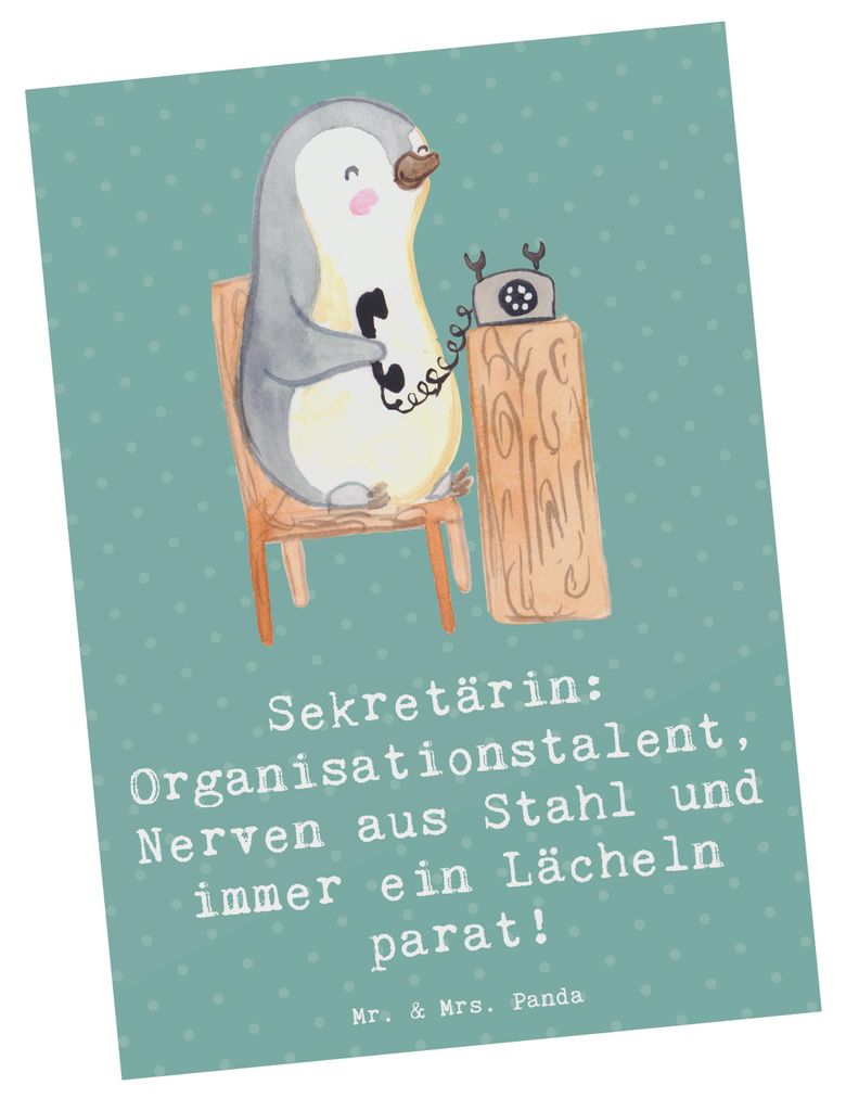 Mr. & Mrs. Panda Postkarte Sekretärin Heldin - Meeresbrise - Geschenk, Ansichtskarte, handgefertigte Geschenke, Anerkennung, Ansprechpartner, Empf...