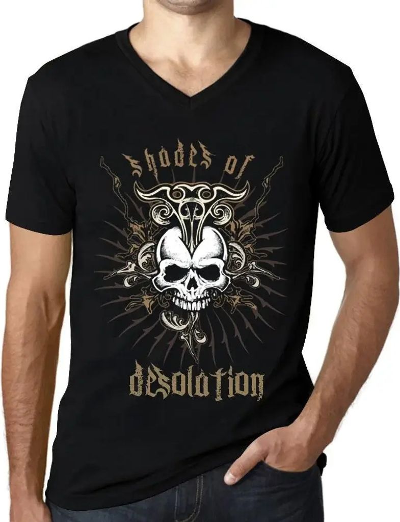 Herren Grafik T-Shirt V-Ausschnitt Schattierungen der Trostlosigkeit – Shades Of Desolation – Öko-Verantwortlich Vintage Jahrgang Kurzarm Lustige