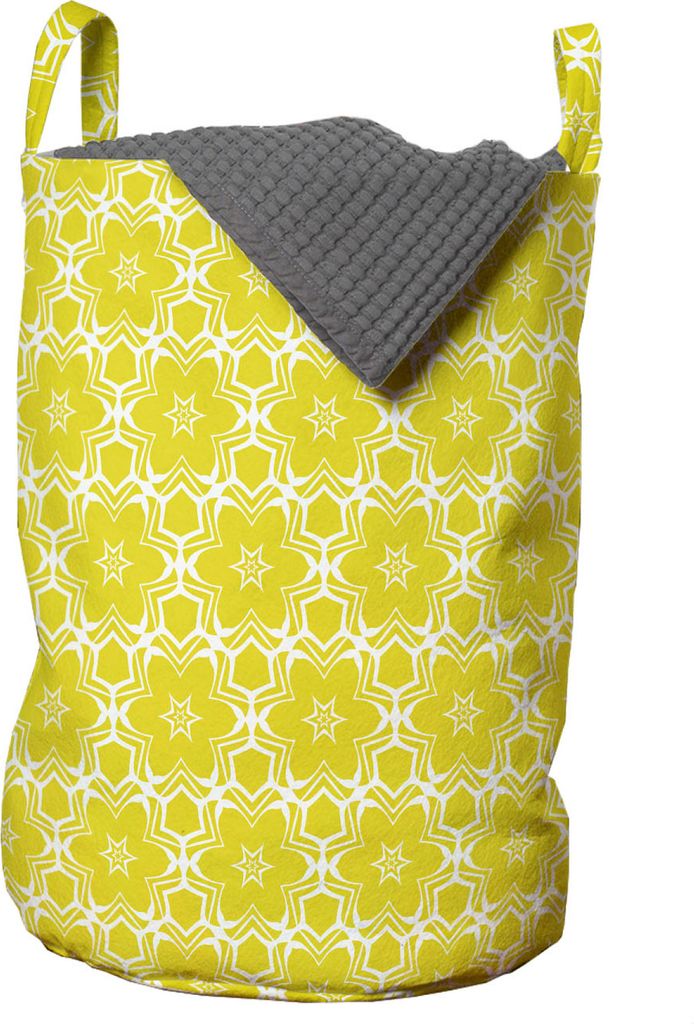 ABAKUHAUS Jahrgang Wäschesack, Floral Art-Verzierung, Wäschekorb mit Griffen Kordelzugverschluss für Waschsalons, 33 cm breit x 49 cm hoch, Gelb...