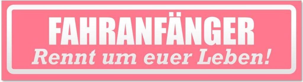 Kiwistar - Autoaufkleber - Hellrosa - 30 x 8 cm - Fahranfänger rennt Leben invertiert - Hinweis Aufkleber Sticker für Auto, Kfz, Fahrrad, PKW, LKW