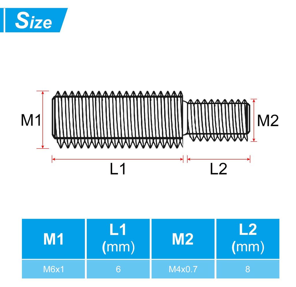 M4 x 0.75 auf M6 x 1.0 Doppeltendiger Gewindestift Schraubenbolzen, 5 Stš¹ck 304 Edelstahl Stangenbolzen Gewinde Reduzieradapter fš¹r M?belbesc...