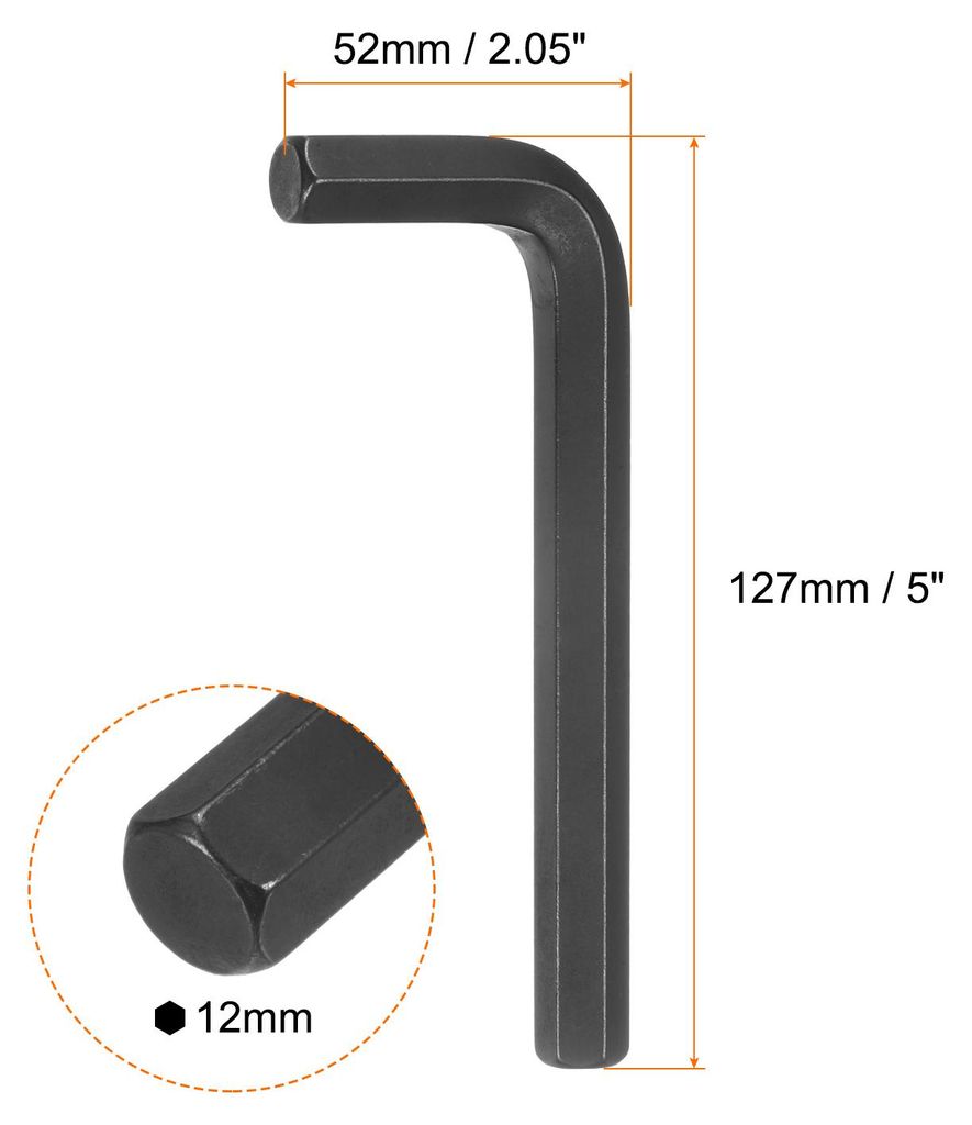 Sechskantschlš¹ssel 12mm L-Form Metrische Innensechskantschlš¹ssel aus Chrom-Vanadium-Stahl Reparaturwerkzeug fš¹r Heimwerker, Schwarz
