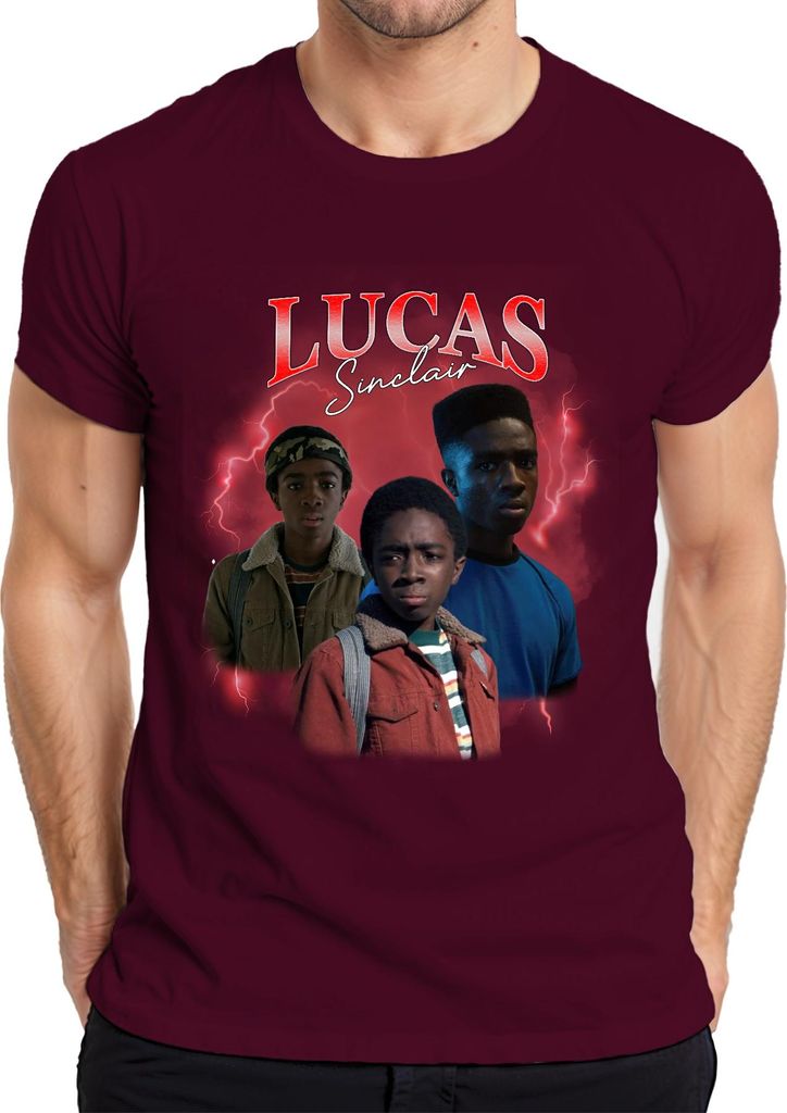Lucas Sinclair Stranger Fan Geschenk Vintage 80er Retro 90er Bootleg Herren T-Shirt, Burgundy, M