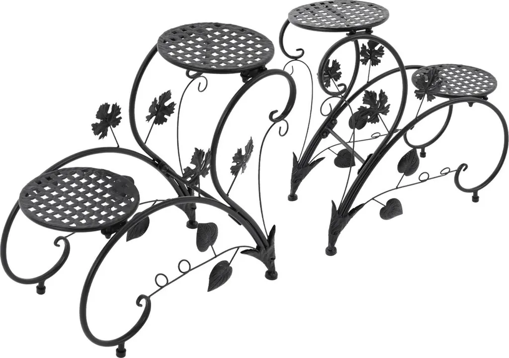 Porte-plante vintage noir en métal résistant - Set de 2 sellettes