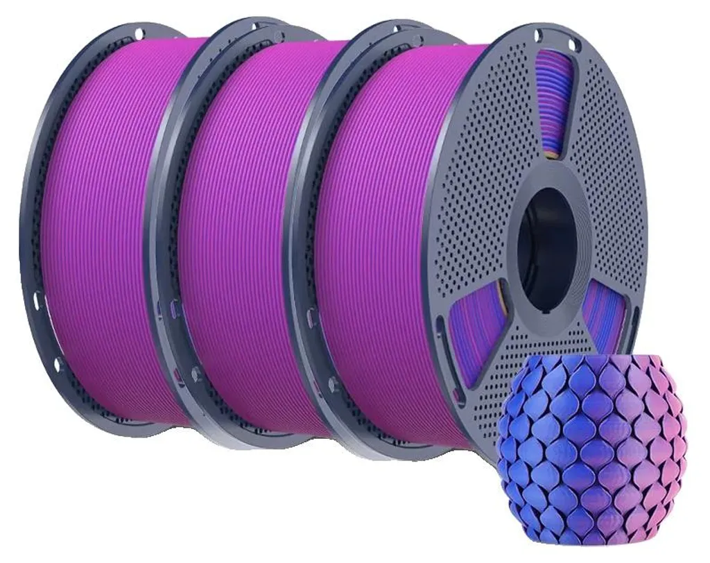 Filament 3D PLA mat bicolore rouge-bleu 1.75mm sans bulles 1kg