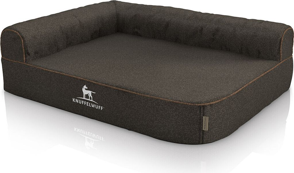 Orthopädisches Eck-Hundebett Marlie aus Velour XXXL Lehne Links schwarz