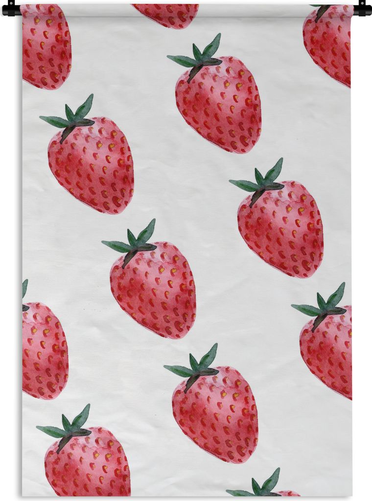 MuchoWow Wandteppich Wandbehang Erdbeere - Wasserfarbe - Weiß 60x90 cm Tapisserie Dekoration Wandtuch - Foto-Teppich - Abwaschbar