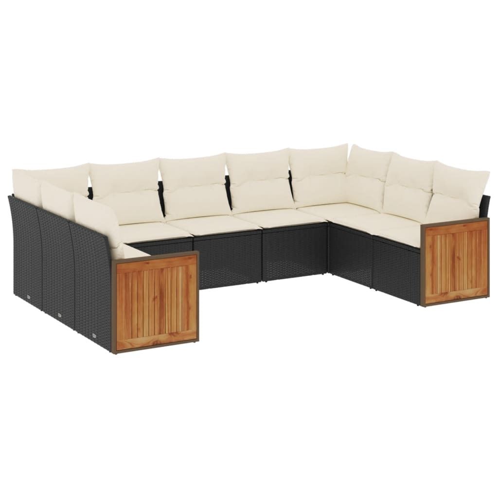 vidaXL 9-tlg. Garten-Sofagarnitur mit Kissen Schwarz Poly Produktbild 