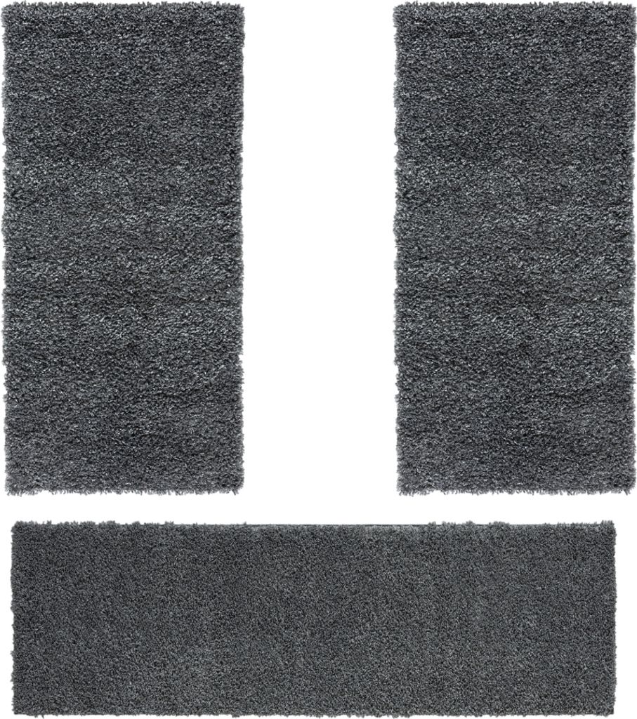 MY-RUG Shaggy Star Bettumrandung Hochflor 3 teilig, Läufer, Schlafzimmer, grau, 300x80