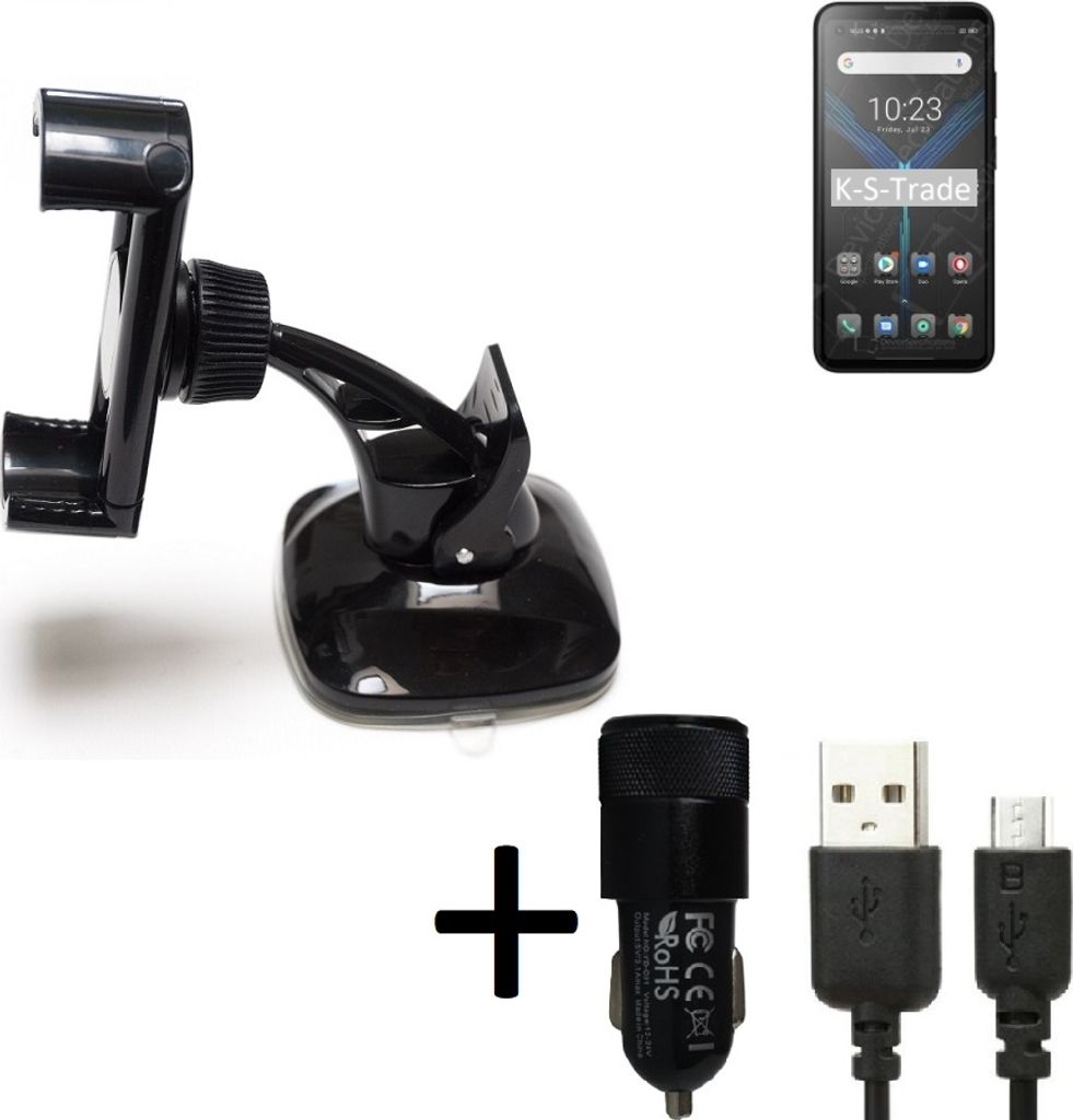 K-S-Trade Halterung kompatibel mit Blackview BL5000 Windschutzscheibe / Armaturenbrett + LADEGERÄT mit Mico USB Kabel Autohalterung KFZ Halter