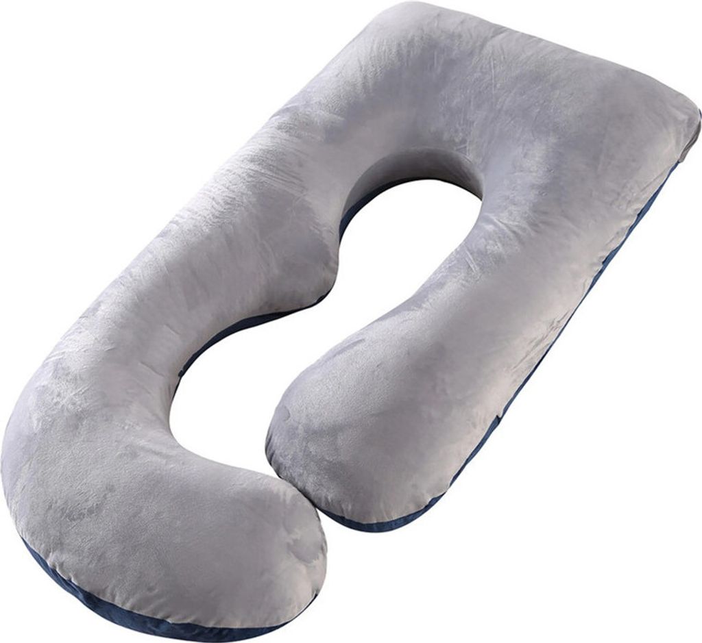 J-förmiges Schwangerschaftskissen, Seitenschläferkissen, Aufbewahrungskissen, Babykissen mit waschbarem Samtbezug aus 100% Baumwolle,Blau&Grau