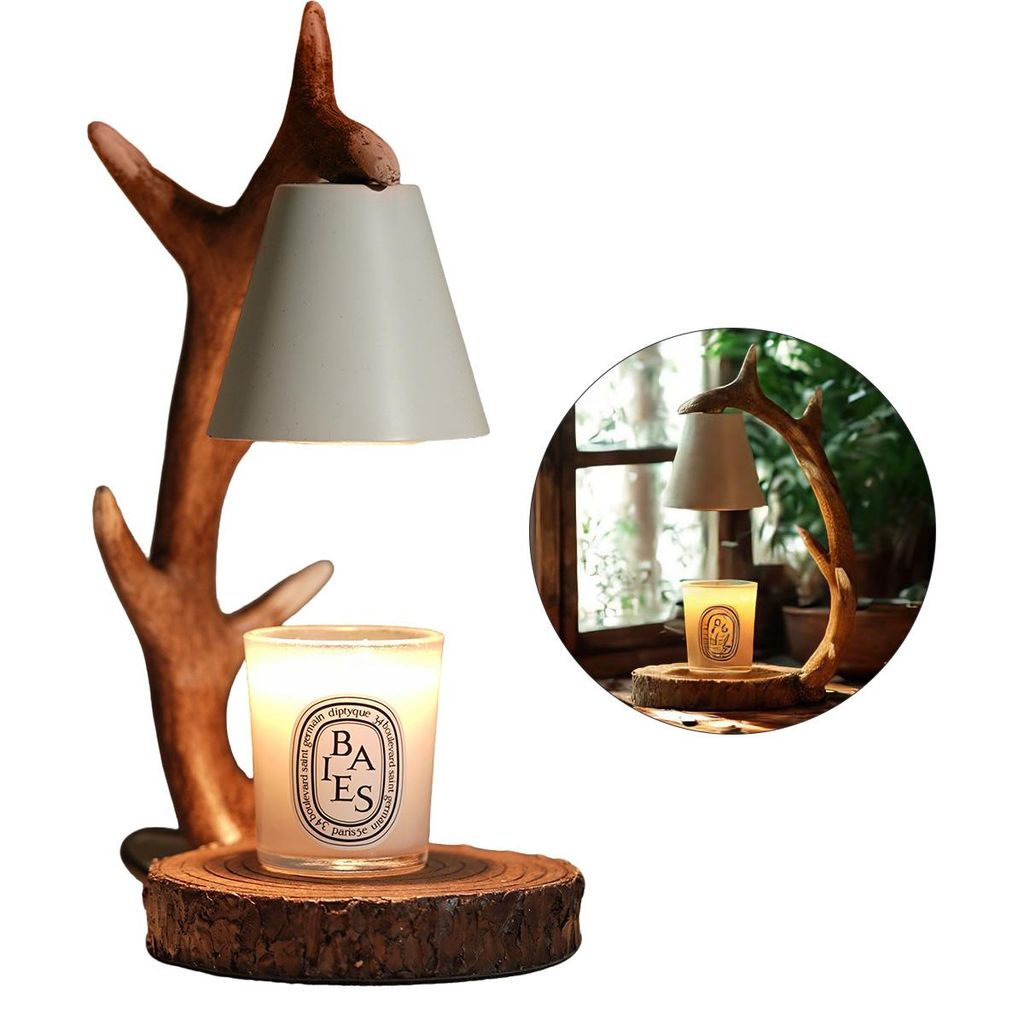 Duftlampen, Kerzenwärmerlampe mit Timer-Dimmer für die Schlafzimmerdekoration im neuen Zuhause, Tischlampe im Rentiergeweih-Design aus Harz