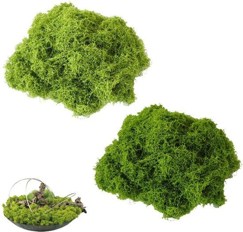 Mousse artificielle décorative vert foncé et vert clair, sachet de 100g