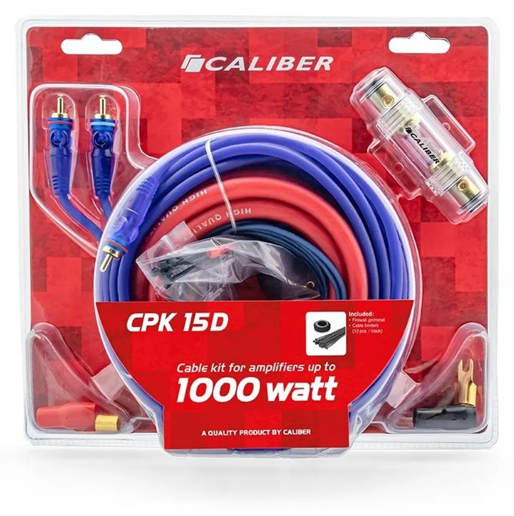 Caliber CPK15D Kit de câbles audio 1000W pour amplificateur de voiture