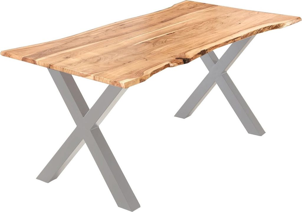 Esstisch Akazie naturfarben 300 x 100 cm X-Gestell silber YVONNE