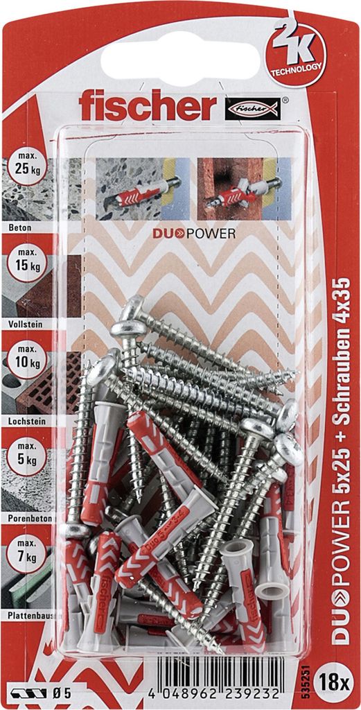 Fischer Dübel-Set Duopower 5.0 x 25 mm - 18 Stück