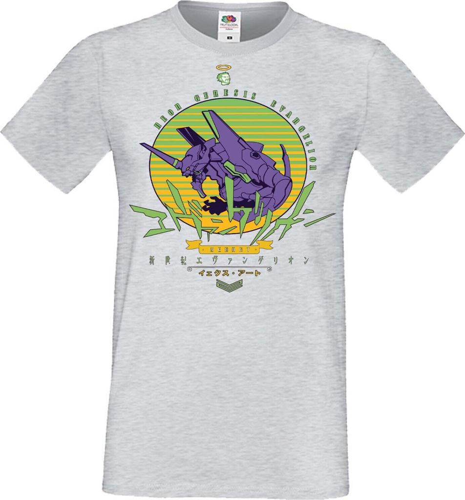 Herren T-Shirt Manga Anime Neon Anime Genesis Manga Evangelion Eva Unit 01 Eva Unit, Man XL / Grau