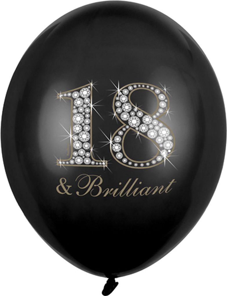 Luftballons 30cm mit Zahl 18 / Strass Motiv 6er Set schwarz