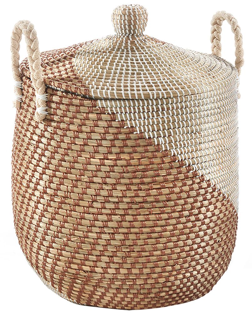Kobolo Aufbewahrungskorb Schlangenkorb NAGA 38x40 cm aus getrocknetem Seegras mit Deckel Korb Körbe Wäschekorb Spielzeugkorb Aufbewahrungsbox Deko