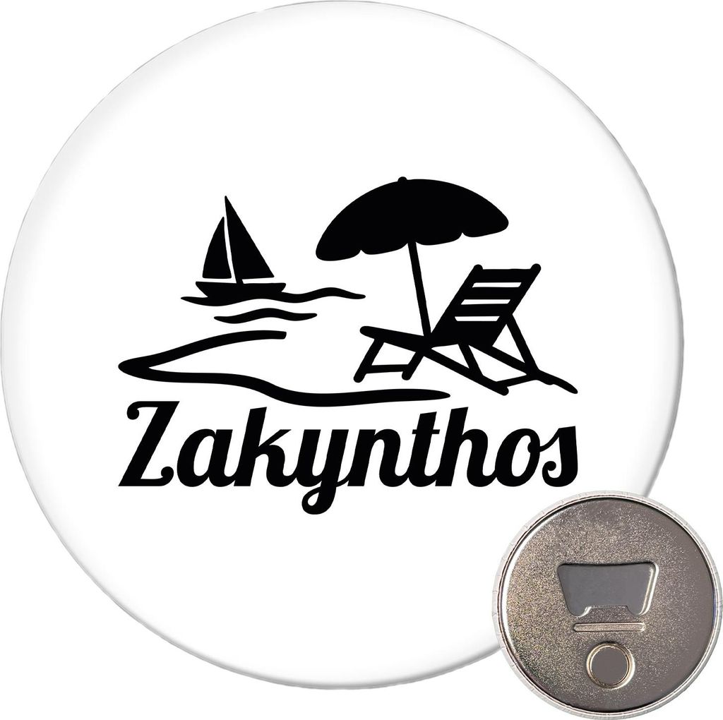 Huuraa Magnet Zakynthos Inselmotiv Griechenland 59mm Kühlschrankmagnet rund Flaschenöffner Geschenkidee