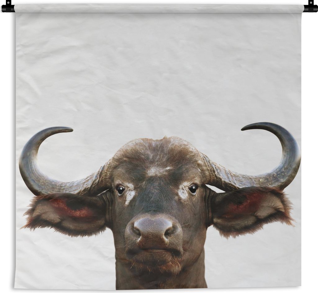 MuchoWow Wandteppich Wandbehang Büffel - Wasserbüffel - Kopf - Kuh - Hörner - Jungen - Mädchen 60x60 cm Tapisserie Dekoration Wandtuch - Deko...