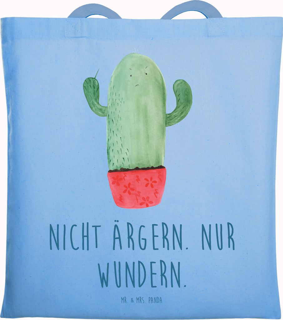 Mr. & Mrs. Panda Schultasche Kaktus Wut - Sky Blue - Geschenk, Tote Bag, wütend, Kollege, Shopping Tasche, Büro, Kakteen, Jutebeutel, Chefin, Beutel