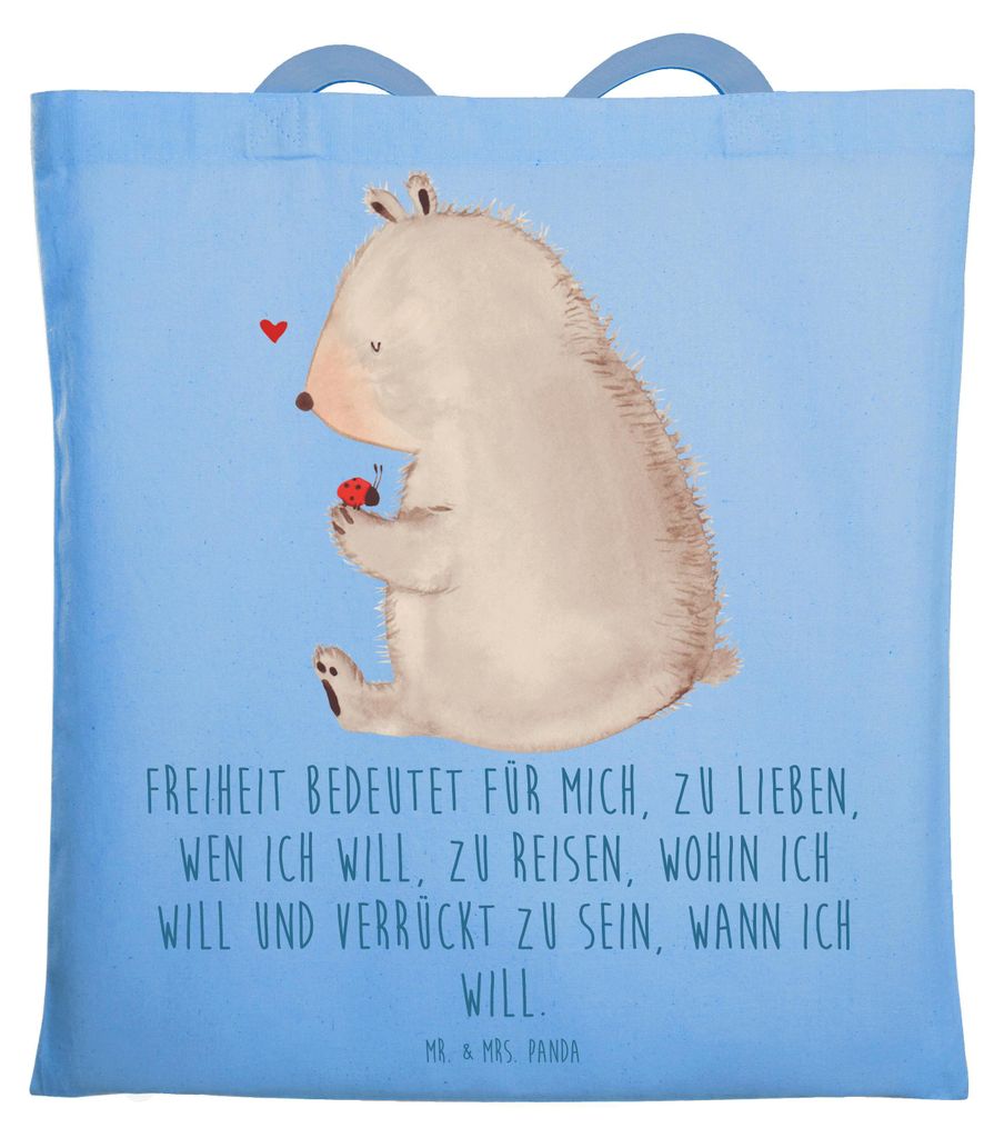 Mr. & Mrs. Panda totebag Bär Marienkäfer - Sky Blue - Geschenk, Teddy, Motivation, Das Leben Ist schön, Shopping Tasche, Freiheit, Tote Bag, Lap...